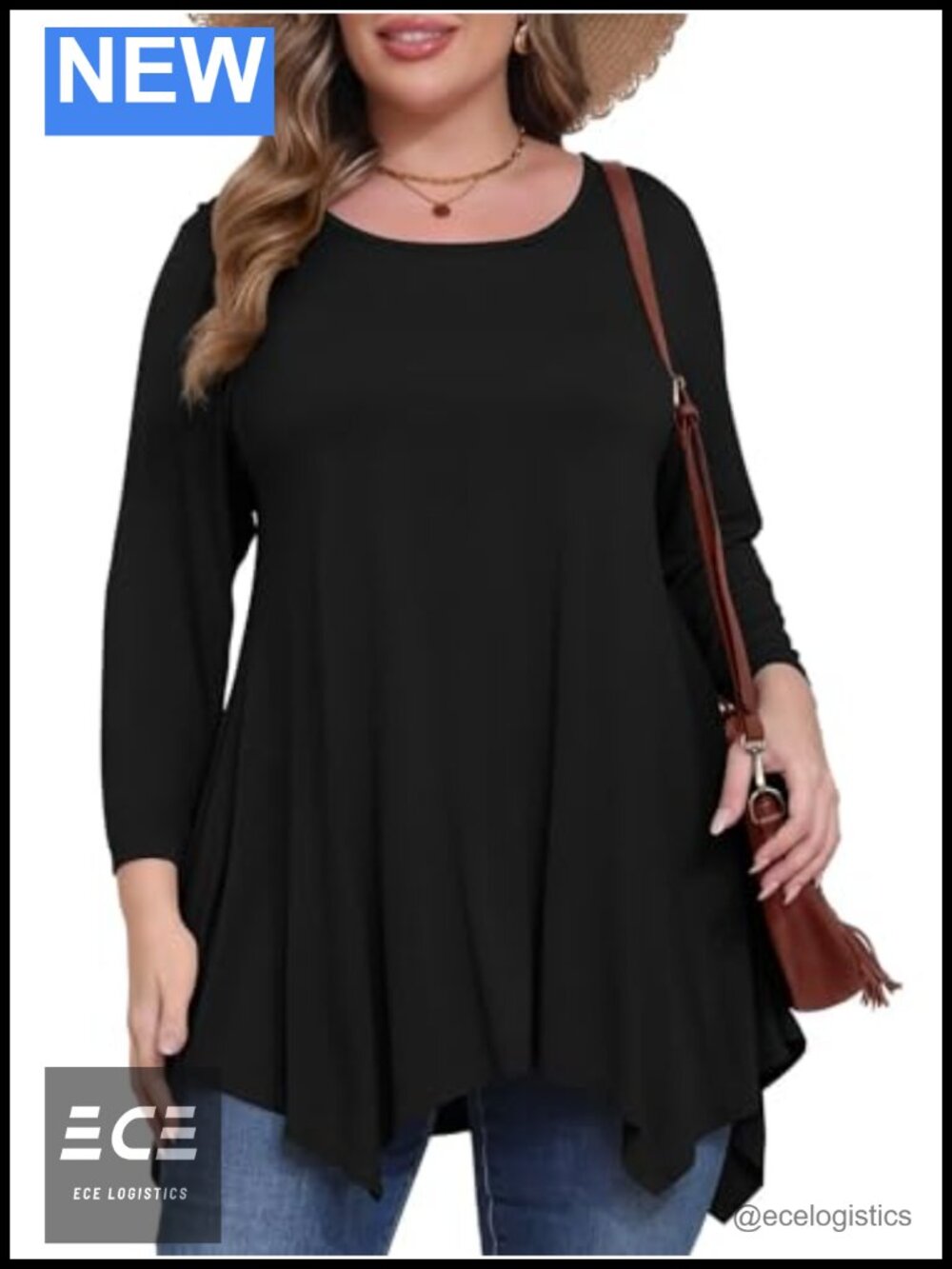 Plus Size 3/4 Sleeve Tunic Top Loose Swing Tee with Leggings